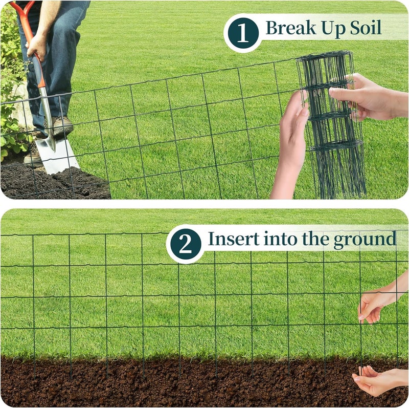 PROWORX Decorative Garden Fence Border Rolls, Total 14 in x 40 ft 2 Pack Metal Folding Flat Wire Fencing for Yard, Green PVC Coated Outdoor Patio Landscape Flower Bed Edging - Image 5